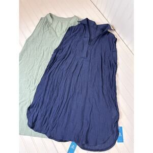 NWT Cupshe Beach Cover Up Dress - Navy & Green Mini Beachy Vacay Bundle Size M